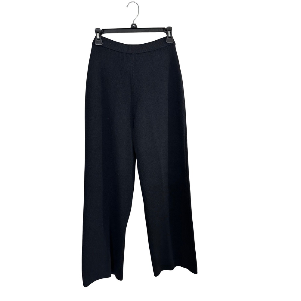 St John‎ Collection Santana Knit Wide Leg Pants Black Elastic Waist Size 6 USA